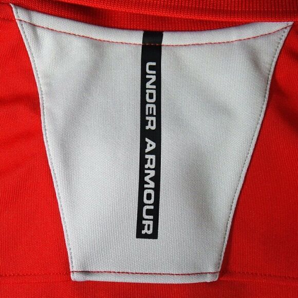 Under Armour Heatgear Loose Fit Coldblack Mens Size Large Red S/s Polo Shirt Euc - Picture 6 of 10